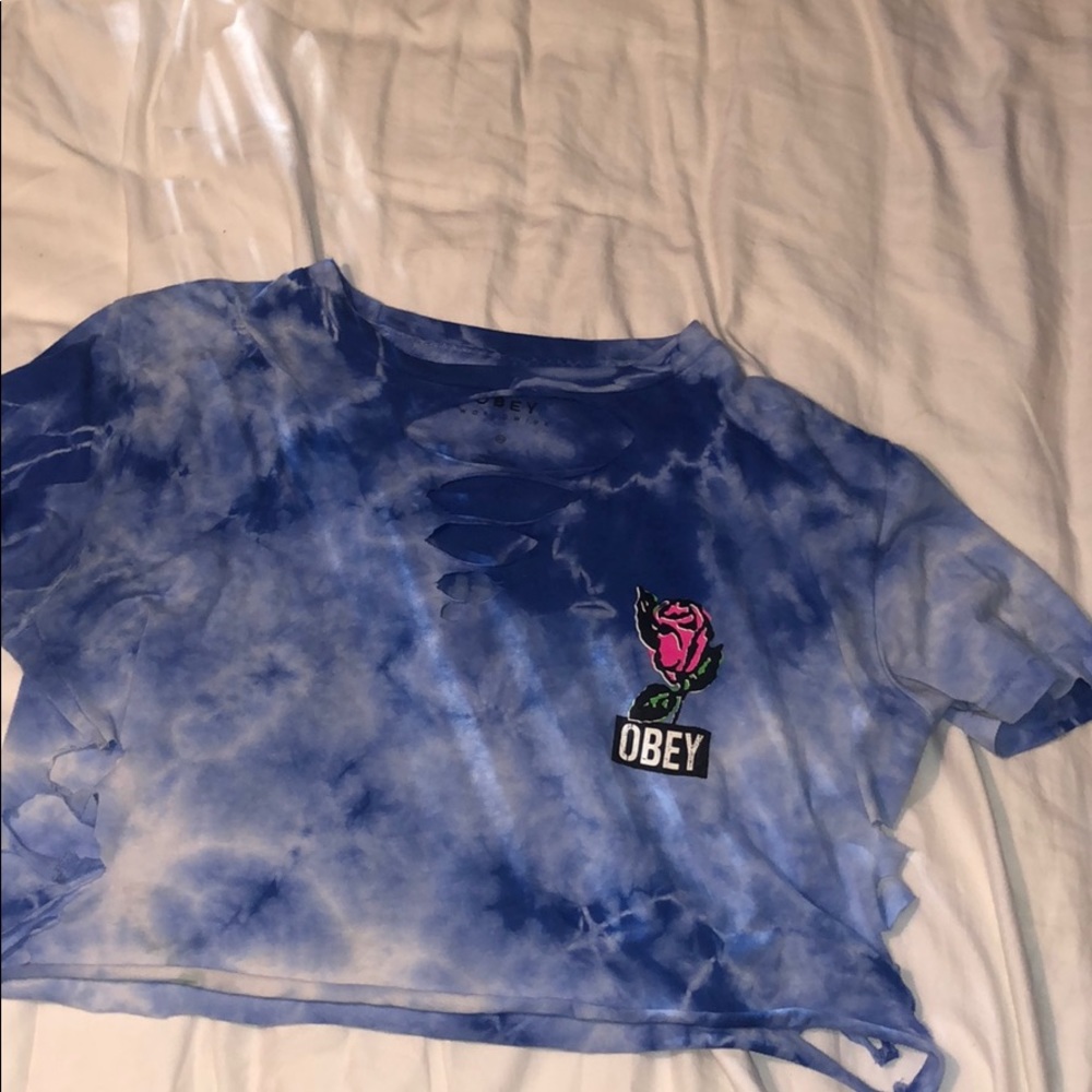 Zumiez Obey Crop Top Tye Dye Blue with Rose